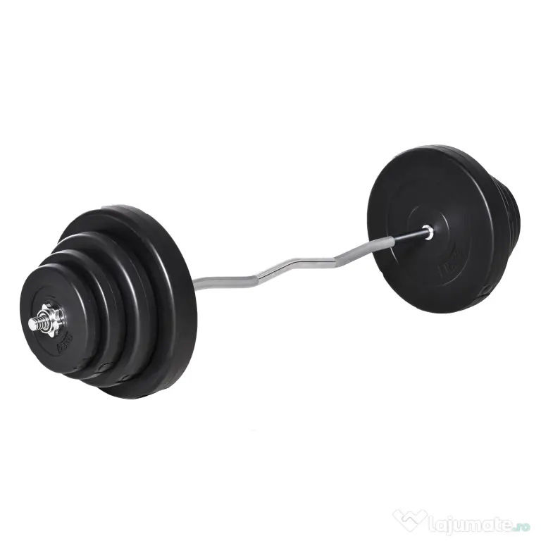 HOMCOM Set Haltere Profesional de 70 kg cu 8 Discuri de Greutate și Bară Curbată din Oțel, Dimensiuni 140x38.5x38.5cm | Aosom România