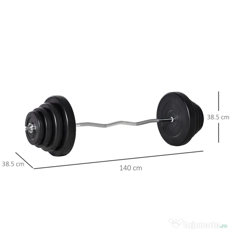 HOMCOM Set Haltere Profesional de 70 kg cu 8 Discuri de Greutate și Bară Curbată din Oțel, Dimensiuni 140x38.5x38.5cm | Aosom România