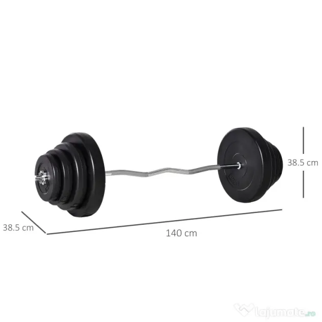 HOMCOM Set Haltere Profesional de 70 kg cu 8 Discuri de Greutate și Bară Curbată din Oțel, Dimensiuni 140x38.5x38.5cm | Aosom România