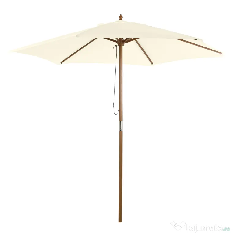 Outsunny Umbrelă Rotundă de Grădină din Bambus și Poliester 2.5x2.3m Crem/Alb | Aosom Romania