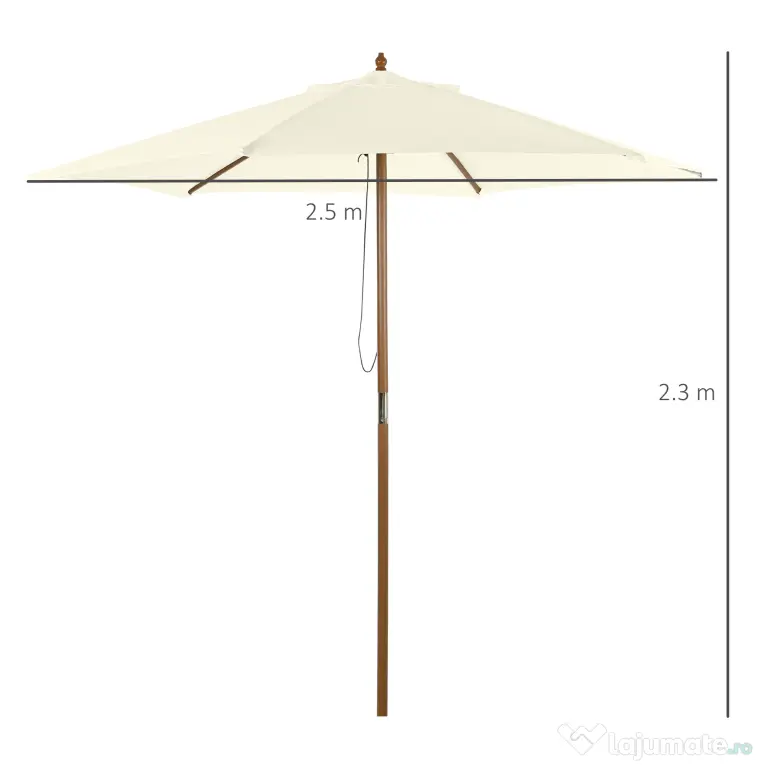 Outsunny Umbrelă Rotundă de Grădină din Bambus și Poliester 2.5x2.3m Crem/Alb | Aosom Romania