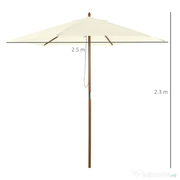 Outsunny Umbrelă Rotundă de Grădină din Bambus și Poliester 2.5x2.3m Crem/Alb | Aosom Romania