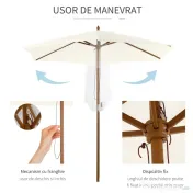 Outsunny Umbrelă Rotundă de Grădină din Bambus și Poliester 2.5x2.3m Crem/Alb | Aosom Romania