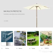 Outsunny Umbrelă Rotundă de Grădină din Bambus și Poliester 2.5x2.3m Crem/Alb | Aosom Romania