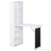 HOMCOM Birou Pliabil 2‑in‑1 – Cu Biblioteca si Tabla, Alb 