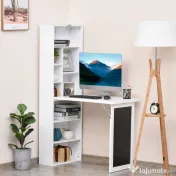 HOMCOM Birou Pliabil 2‑in‑1 – Cu Biblioteca si Tabla, Alb 