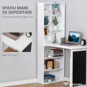 HOMCOM Birou Pliabil 2‑in‑1 – Cu Biblioteca si Tabla, Alb 