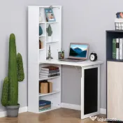 HOMCOM Birou Pliabil 2‑in‑1 – Cu Biblioteca si Tabla, Alb 
