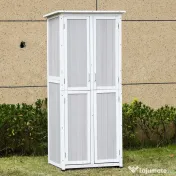 Outsunny Căsuță pentru Depozitare din Lemn de Brad cu 3 Niveluri, Acoperiș din Bitum, 77x58x175 cm, Gri 
