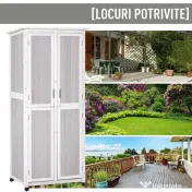Outsunny Căsuță pentru Depozitare din Lemn de Brad cu 3 Niveluri, Acoperiș din Bitum, 77x58x175 cm, Gri 