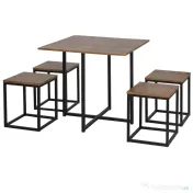 Homcom Set Masa Bar Industrial – 5 Piese (Masa + 4 Scaune)