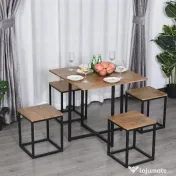 Homcom Set Masa Bar Industrial – 5 Piese (Masa + 4 Scaune)