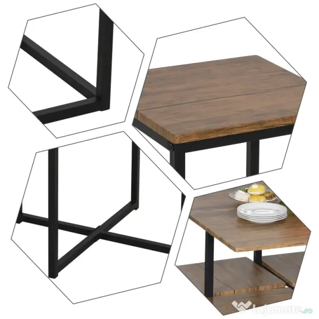 Set HOMCOM Masă și Scaune Industrial pentru Bucătărie, Design Modern, Spațiu Optimizat, Ideal pentru Micile Apartamente | Aosom Romania