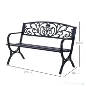 Outsunny Bancă pentru Grădină pentru Exterior din Metal și Fontă, Încărcare maximă 240 kg127×60×85 cm, Negru | Aosom Romania 