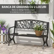 Outsunny Bancă pentru Grădină pentru Exterior din Metal și Fontă, Încărcare maximă 240 kg127×60×85 cm, Negru | Aosom Romania 