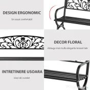 Outsunny Bancă pentru Grădină pentru Exterior din Metal și Fontă, Încărcare maximă 240 kg127×60×85 cm, Negru | Aosom Romania 