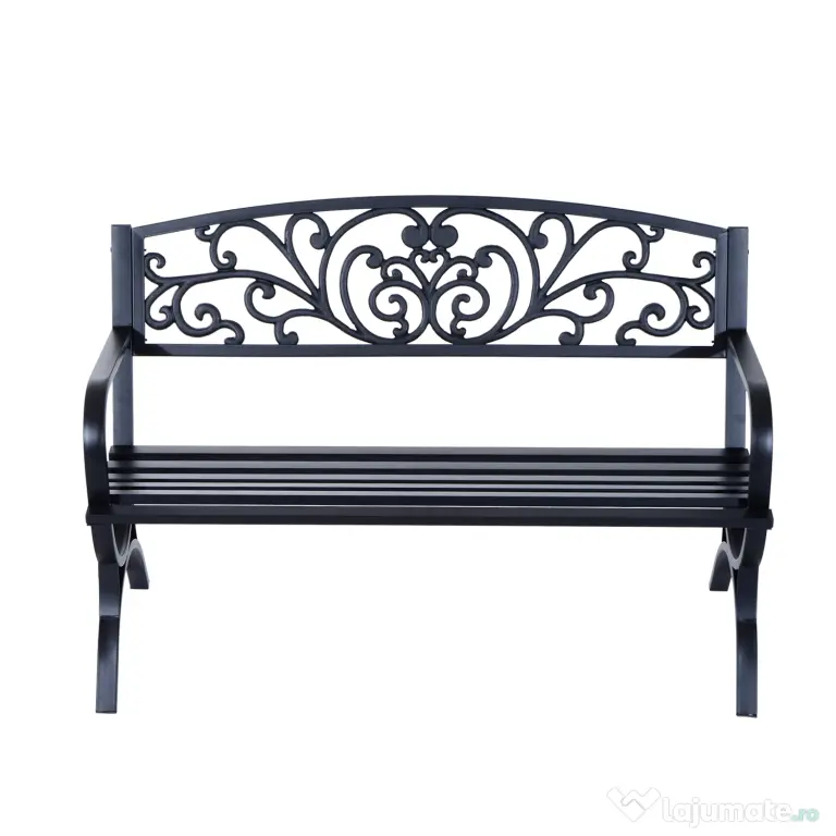 Outsunny Bancă pentru Grădină pentru Exterior din Metal și Fontă, Încărcare maximă 240 kg127×60×85 cm, Negru | Aosom Romania