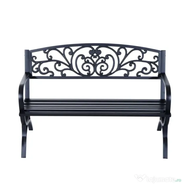 Outsunny Bancă pentru Grădină pentru Exterior din Metal și Fontă, Încărcare maximă 240 kg127×60×85 cm, Negru | Aosom Romania