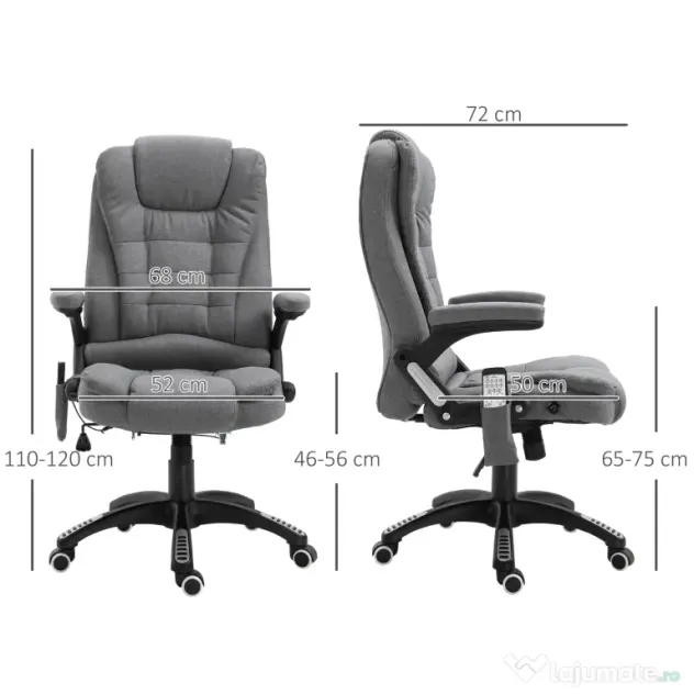 Vinsetto Fotoliu Relax cu 6 Zone de Masaj, Spătar Reglabil și Design Ergonomic, Gri | Aosom Romania