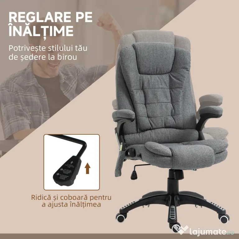 Vinsetto Fotoliu Relax cu 6 Zone de Masaj, Spătar Reglabil și Design Ergonomic, Gri | Aosom Romania