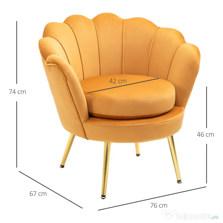 HOMCOM Fotoliu Vintage din Catifea Galbenă, Design Elegant pentru Living sau Birou, Confort Superior | Aosom Romania