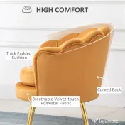 HOMCOM Fotoliu Vintage din Catifea Galbenă, Design Elegant pentru Living sau Birou, Confort Superior | Aosom Romania