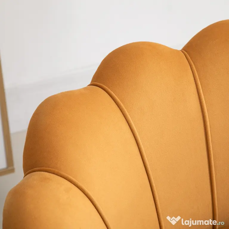 HOMCOM Fotoliu Vintage din Catifea Galbenă, Design Elegant pentru Living sau Birou, Confort Superior | Aosom Romania
