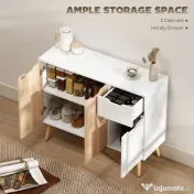 HOMCOM Dulap Multifuncțional cu Sertar și Uși, Stil Nordic, pentru Dormitor sau Living, Alb și Culoare Lemn | Aosom Romania