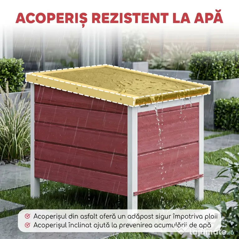 PawHut Colivă Lemn Exterior pentru Rozătoare, Acoperiș și Rampa Reglabilă, 42x51x43cm, Roșu | Aosom Romania