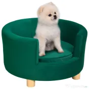 PawHut Canapea Verde Luxoasă pentru Câini, cu Spătar și Pernă Detașabilă, 65x64x37 cm | Aosom Romania 