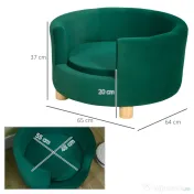PawHut Canapea Verde Luxoasă pentru Câini, cu Spătar și Pernă Detașabilă, 65x64x37 cm | Aosom Romania 