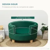 PawHut Canapea Verde Luxoasă pentru Câini, cu Spătar și Pernă Detașabilă, 65x64x37 cm | Aosom Romania 