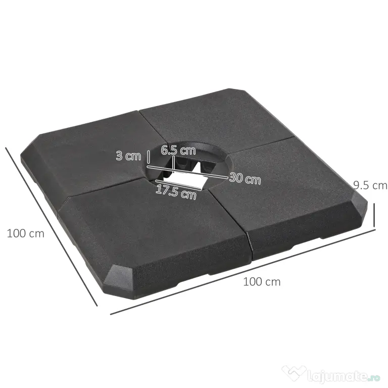 Outsunny Bază de Umbrelă cu Brat Modulară, Se Umple cu Apă/Nisip, pentru Umbrele cu Bază în Formă de Cruce, Negru, 100x100cm | Aosom Romania
