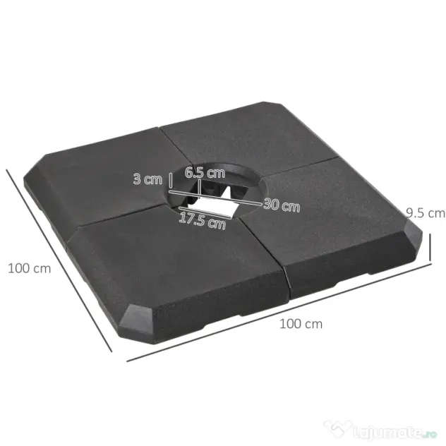 Outsunny Bază de Umbrelă cu Brat Modulară, Se Umple cu Apă/Nisip, pentru Umbrele cu Bază în Formă de Cruce, Negru, 100x100cm | Aosom Romania