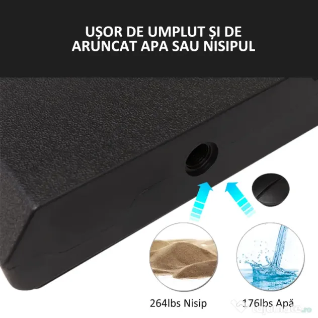 Outsunny Bază de Umbrelă cu Brat Modulară, Se Umple cu Apă/Nisip, pentru Umbrele cu Bază în Formă de Cruce, Negru, 100x100cm | Aosom Romania