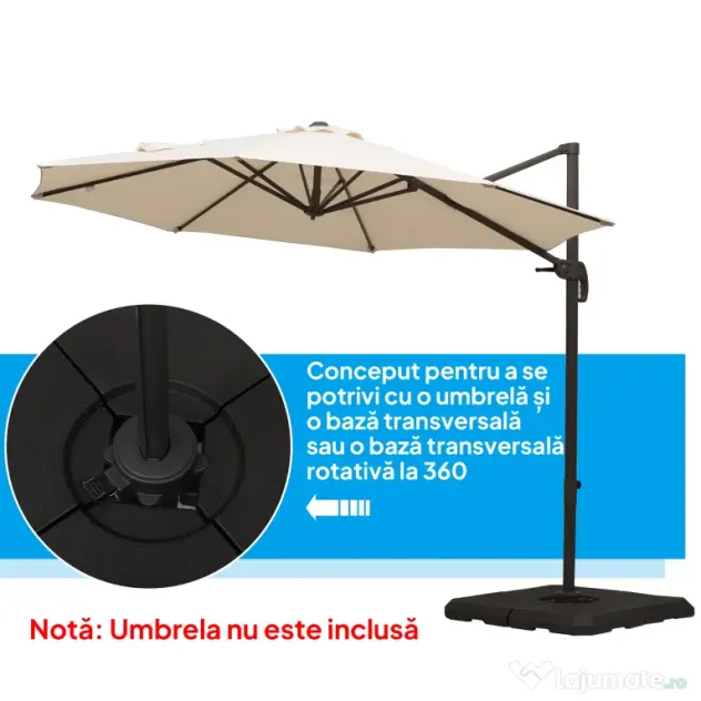 Outsunny Bază de Umbrelă cu Brat Modulară, Se Umple cu Apă/Nisip, pentru Umbrele cu Bază în Formă de Cruce, Negru, 100x100cm | Aosom Romania