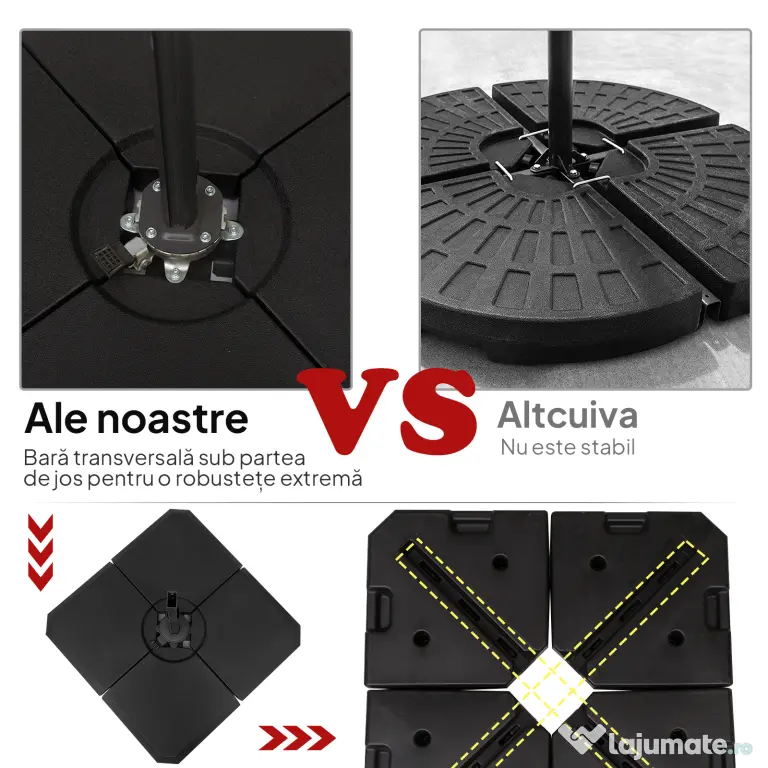 Outsunny Bază de Umbrelă cu Brat Modulară, Se Umple cu Apă/Nisip, pentru Umbrele cu Bază în Formă de Cruce, Negru, 100x100cm | Aosom Romania
