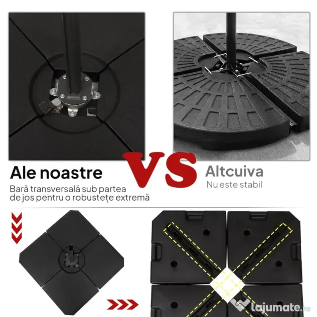 Outsunny Bază de Umbrelă cu Brat Modulară, Se Umple cu Apă/Nisip, pentru Umbrele cu Bază în Formă de Cruce, Negru, 100x100cm | Aosom Romania