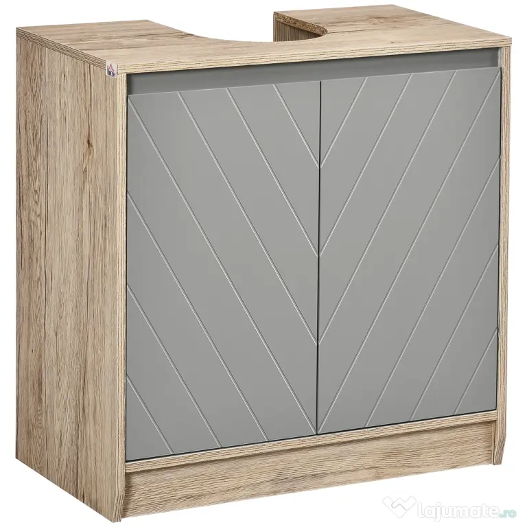 HOMCOM Masca Chiuvetă Baie Rafturi Reglabile Două Uși Bază Înălțată MDF 60x30x60cm Gri | Aosom Romania