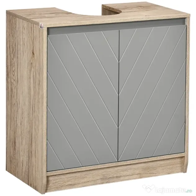 HOMCOM Masca Chiuvetă Baie Rafturi Reglabile Două Uși Bază Înălțată MDF 60x30x60cm Gri | Aosom Romania