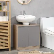 HOMCOM Masca Chiuvetă Baie Rafturi Reglabile Două Uși Bază Înălțată MDF 60x30x60cm Gri | Aosom Romania 