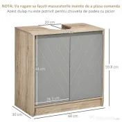 HOMCOM Masca Chiuvetă Baie Rafturi Reglabile Două Uși Bază Înălțată MDF 60x30x60cm Gri | Aosom Romania 