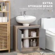HOMCOM Masca Chiuvetă Baie Rafturi Reglabile Două Uși Bază Înălțată MDF 60x30x60cm Gri | Aosom Romania 