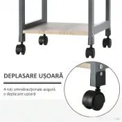 Cărucior de bucătărie Suport pentru alimente cu sertar, 2 rafturi si tavă detașabilă, din lemn 37x37x76cm gri HOMCOM | Aosom Romania 