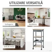 Cărucior de bucătărie Suport pentru alimente cu sertar, 2 rafturi si tavă detașabilă, din lemn 37x37x76cm gri HOMCOM | Aosom Romania 