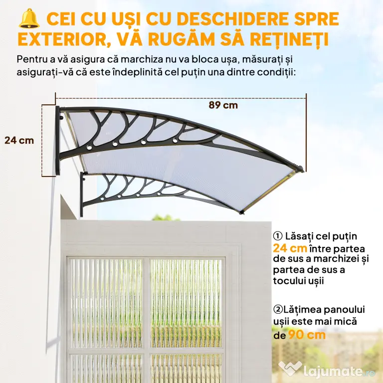 Outsunny Copertină Curbată pentru Exterior cu Panouri din Policarbonat și Sistem de Fixare Inclus | Aosom Romania