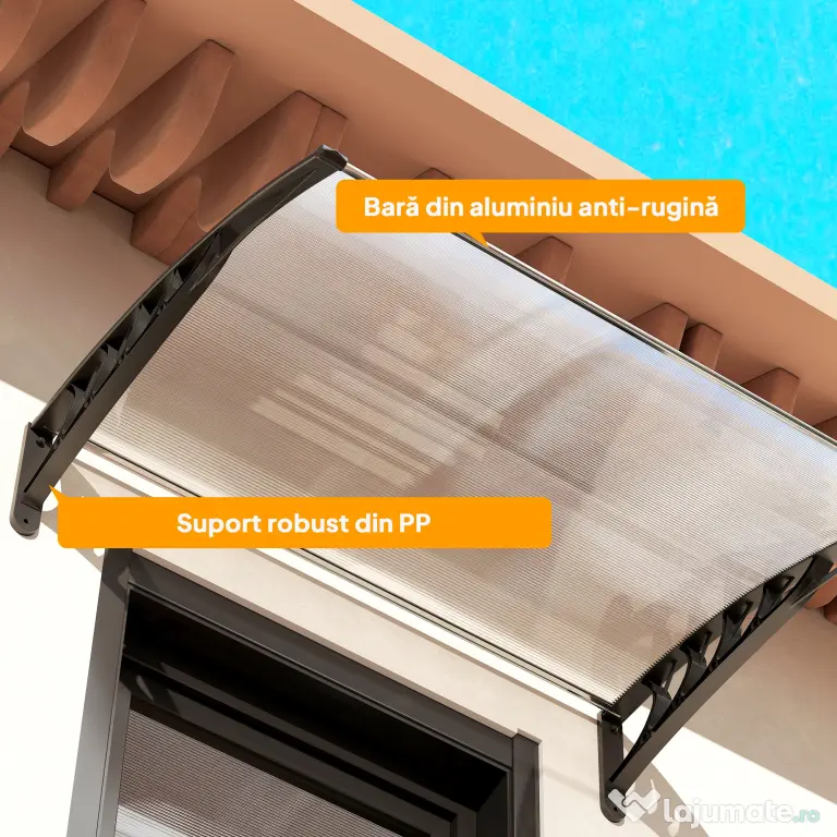 Outsunny Copertină Curbată pentru Exterior cu Panouri din Policarbonat și Sistem de Fixare Inclus | Aosom Romania