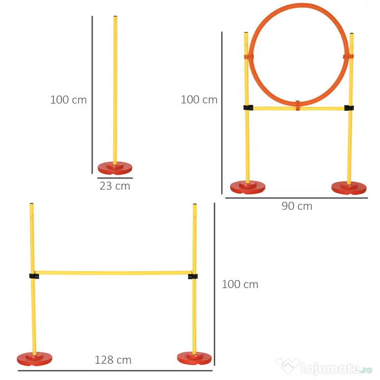 PawHut Set de Antrenament Agilitate pentru Câini cu Obstacole și Inel, Echipament Complet pentru Dresaj, Portocaliu/Alb | Aosom Romania