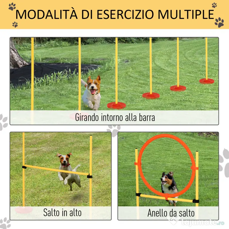 PawHut Set de Antrenament Agilitate pentru Câini cu Obstacole și Inel, Echipament Complet pentru Dresaj, Portocaliu/Alb | Aosom Romania