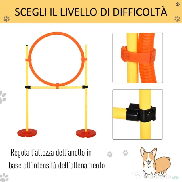 PawHut Set de Antrenament Agilitate pentru Câini cu Obstacole și Inel, Echipament Complet pentru Dresaj, Portocaliu/Alb | Aosom Romania